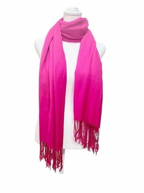 Dark Pink Solid Scarfs Pashmina Silk Scarf Wrap with Fringes